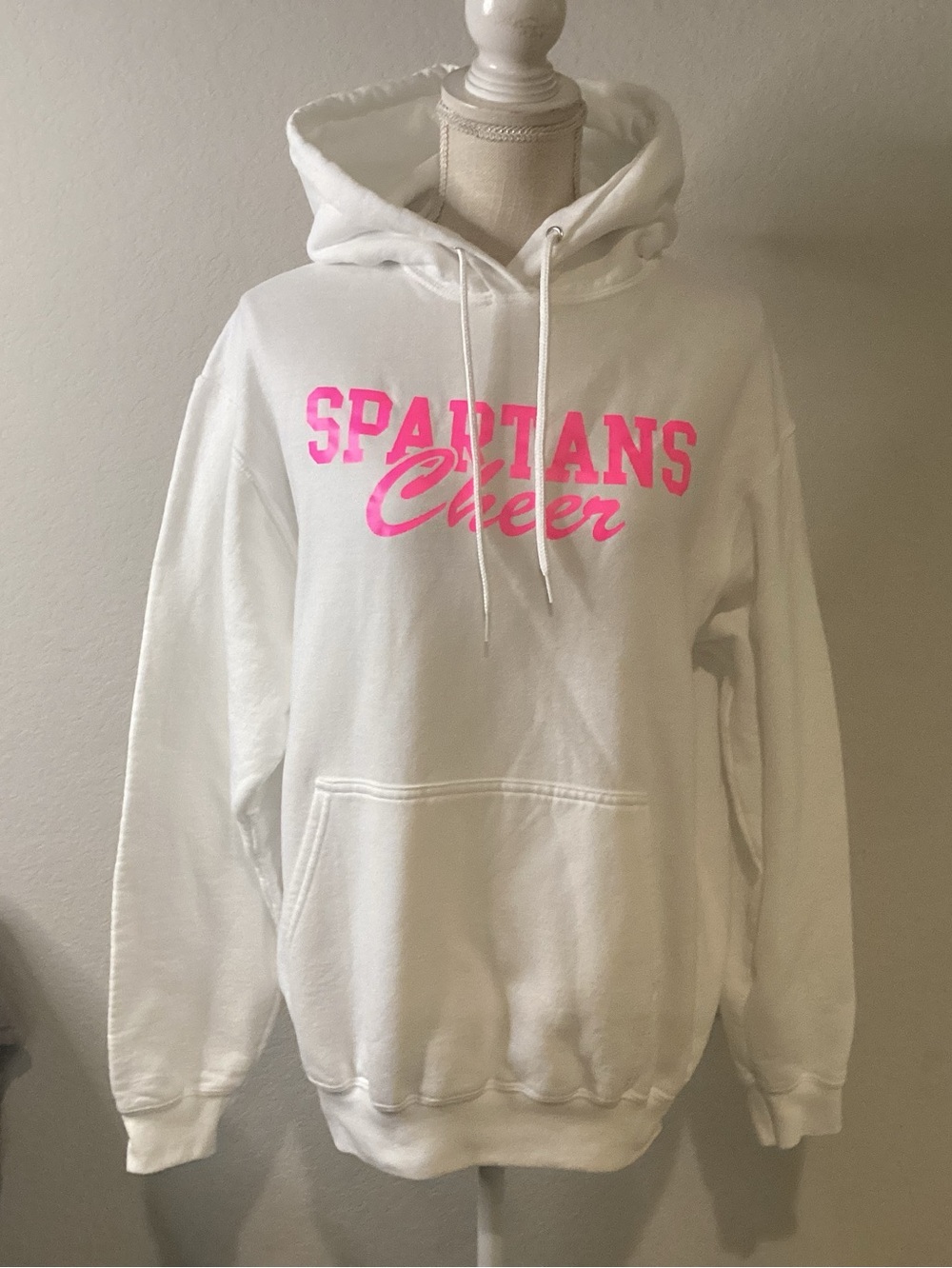 White Hooded Sweatshirt with Pink 'Spartans Cheer' Print